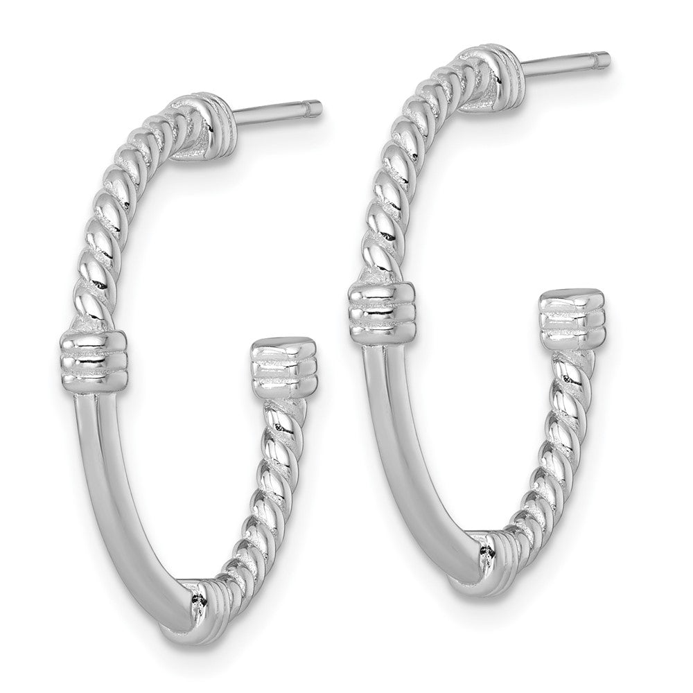 Sterling Silver RH-plated Polished and Twisted 24.0mm Post C-Hoop Earrings