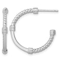 Sterling Silver RH-plated Polished and Twisted 24.0mm Post C-Hoop Earrings