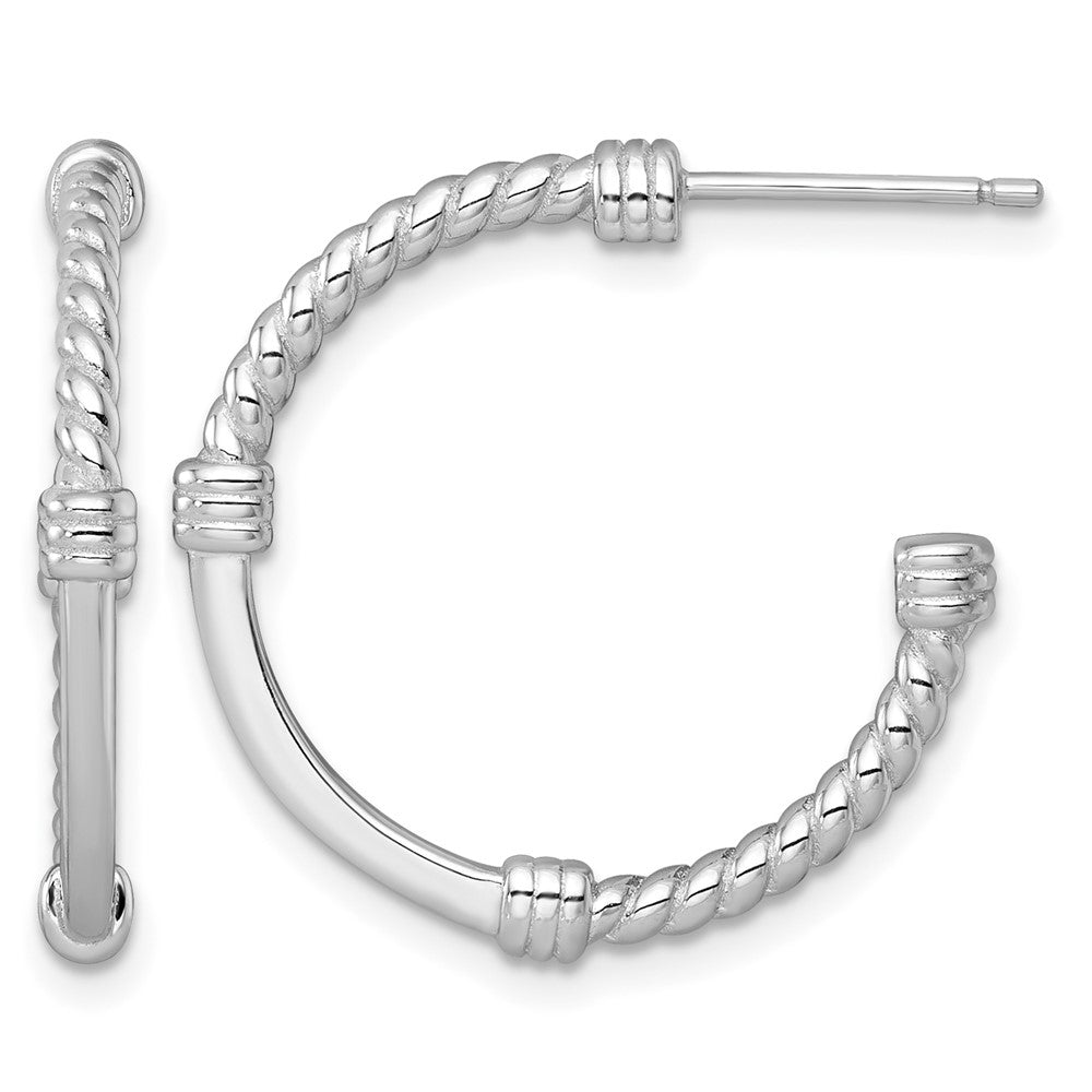 Sterling Silver RH-plated Polished and Twisted 24.0mm Post C-Hoop Earrings
