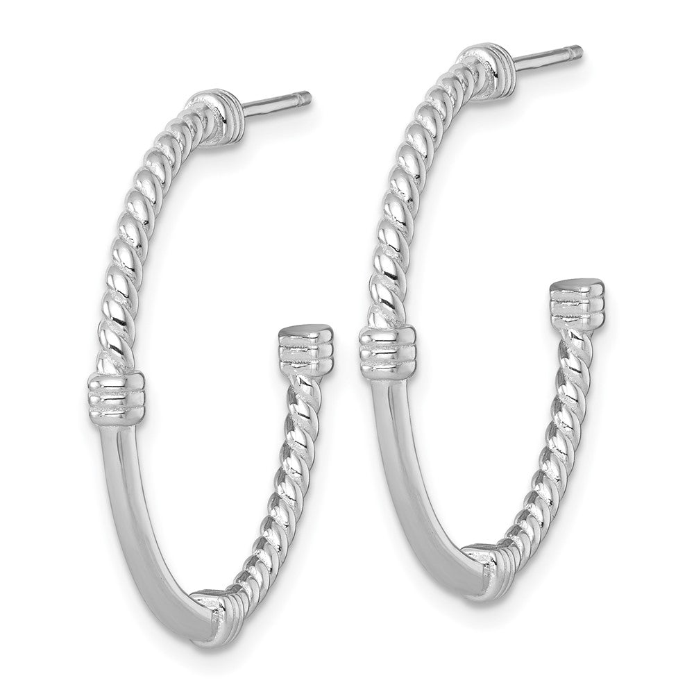 Sterling Silver RH-plated Polished and Twisted 30.0mm Post C-Hoop Earrings