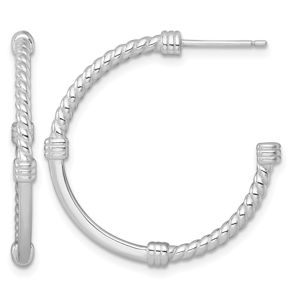 Sterling Silver RH-plated Polished and Twisted 30.0mm Post C-Hoop Earrings