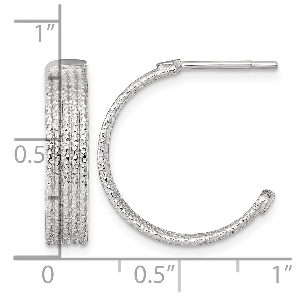 Sterling Silver Polished and Textured 20x4.5mm Post C-Hoop Earrings