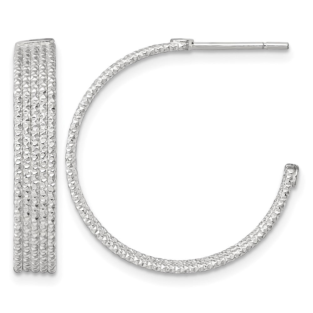 Sterling Silver Polished and Textured 25x4.5mm Post C-Hoop Earrings