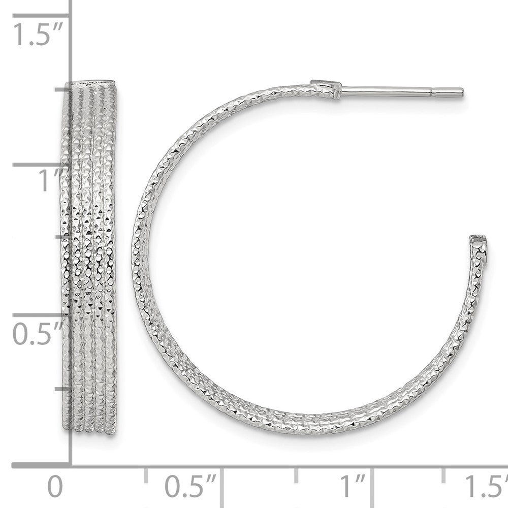Sterling Silver Polished and Textured 30x4.5mm Post C-Hoop Earrings