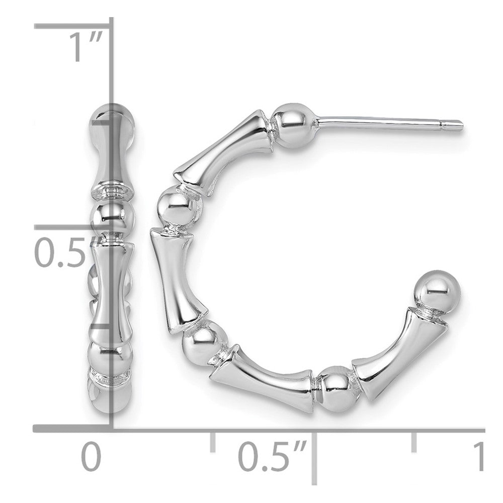 Sterling Silver Rhodium-plated Polished Patterned Post Hoop Earrings