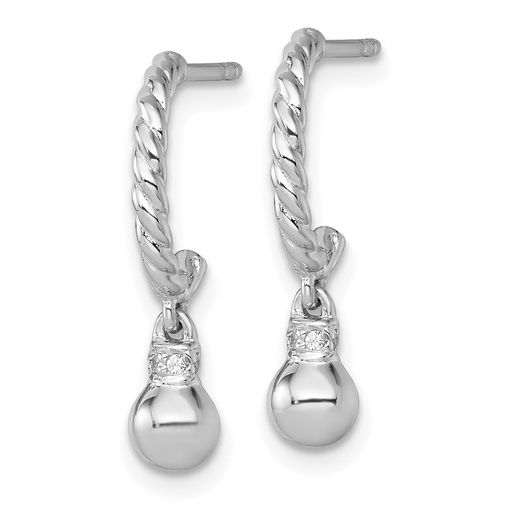 SS RH-plated Polished and Twisted CZ Post J-Hoop Dangle Earrings