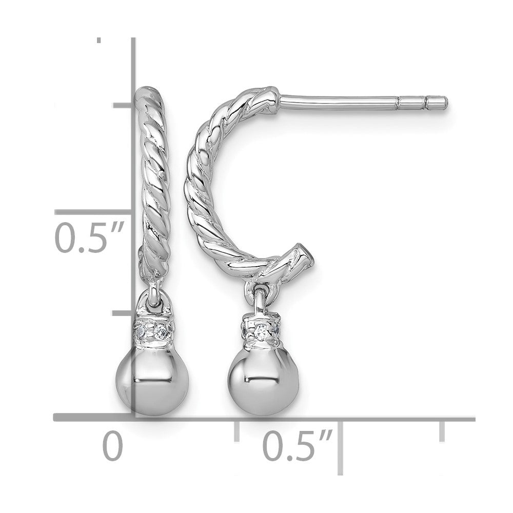 SS RH-plated Polished and Twisted CZ Post J-Hoop Dangle Earrings