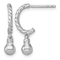 SS RH-plated Polished and Twisted CZ Post J-Hoop Dangle Earrings