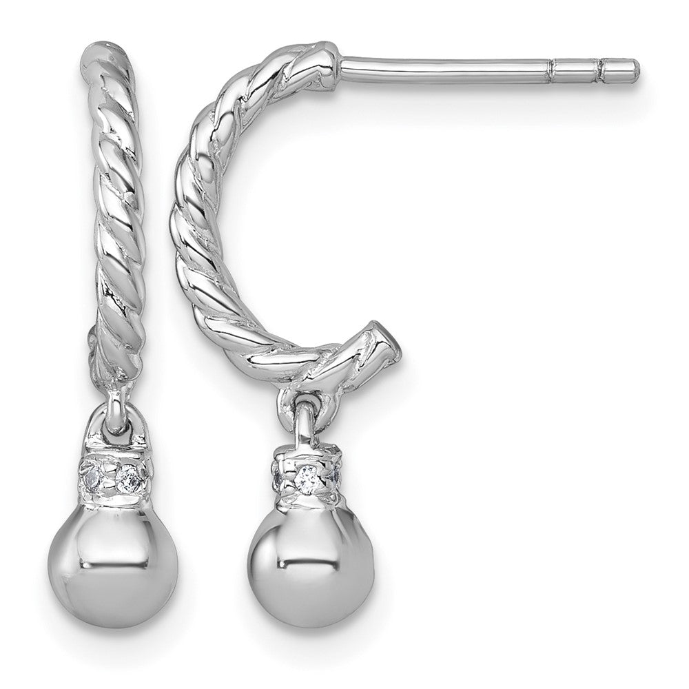 SS RH-plated Polished and Twisted CZ Post J-Hoop Dangle Earrings