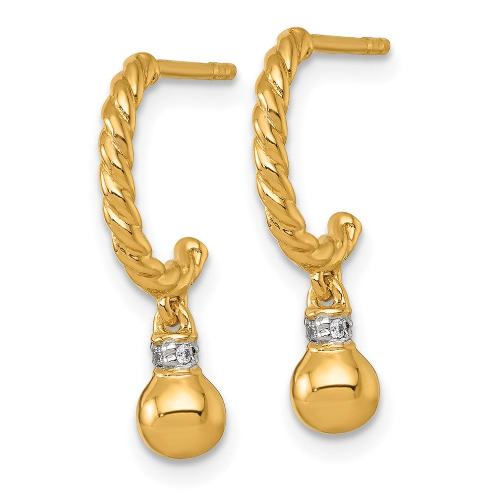 SS Gold-plated Polished and Twisted CZ Post J-Hoop Dangle Earrings