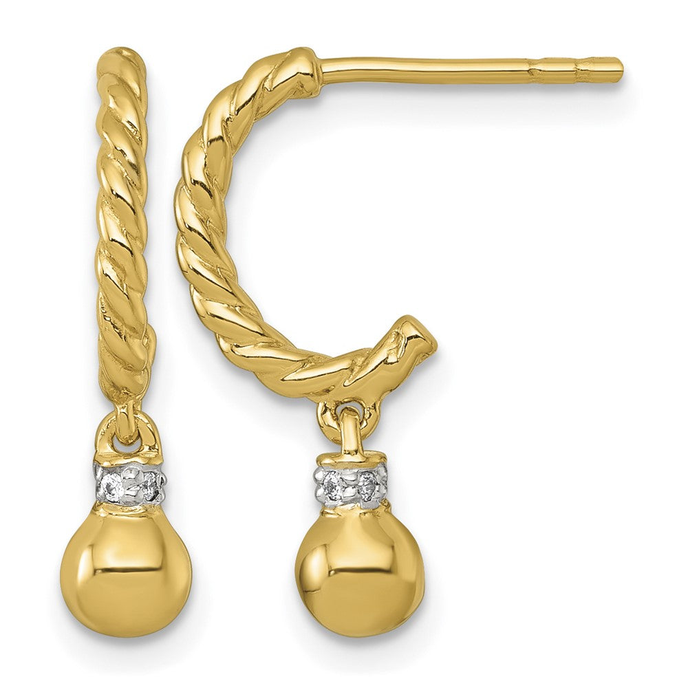 SS Gold-plated Polished and Twisted CZ Post J-Hoop Dangle Earrings