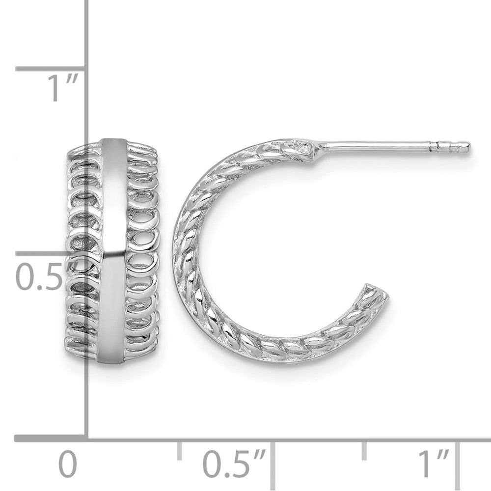 Sterling Silver Rhodium-plated Polished Circle Pattern Post Hoop Earrings