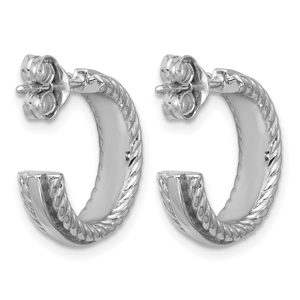 Sterling Silver Rhodium-plated Grooved J-Hoop Post Earrings