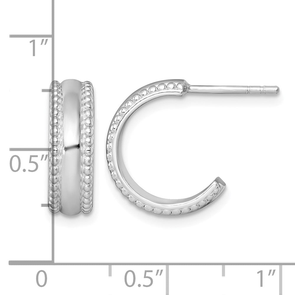 Sterling Silver RH-pltd Polished Beaded 5.2mm Post C-Hoop Earrings