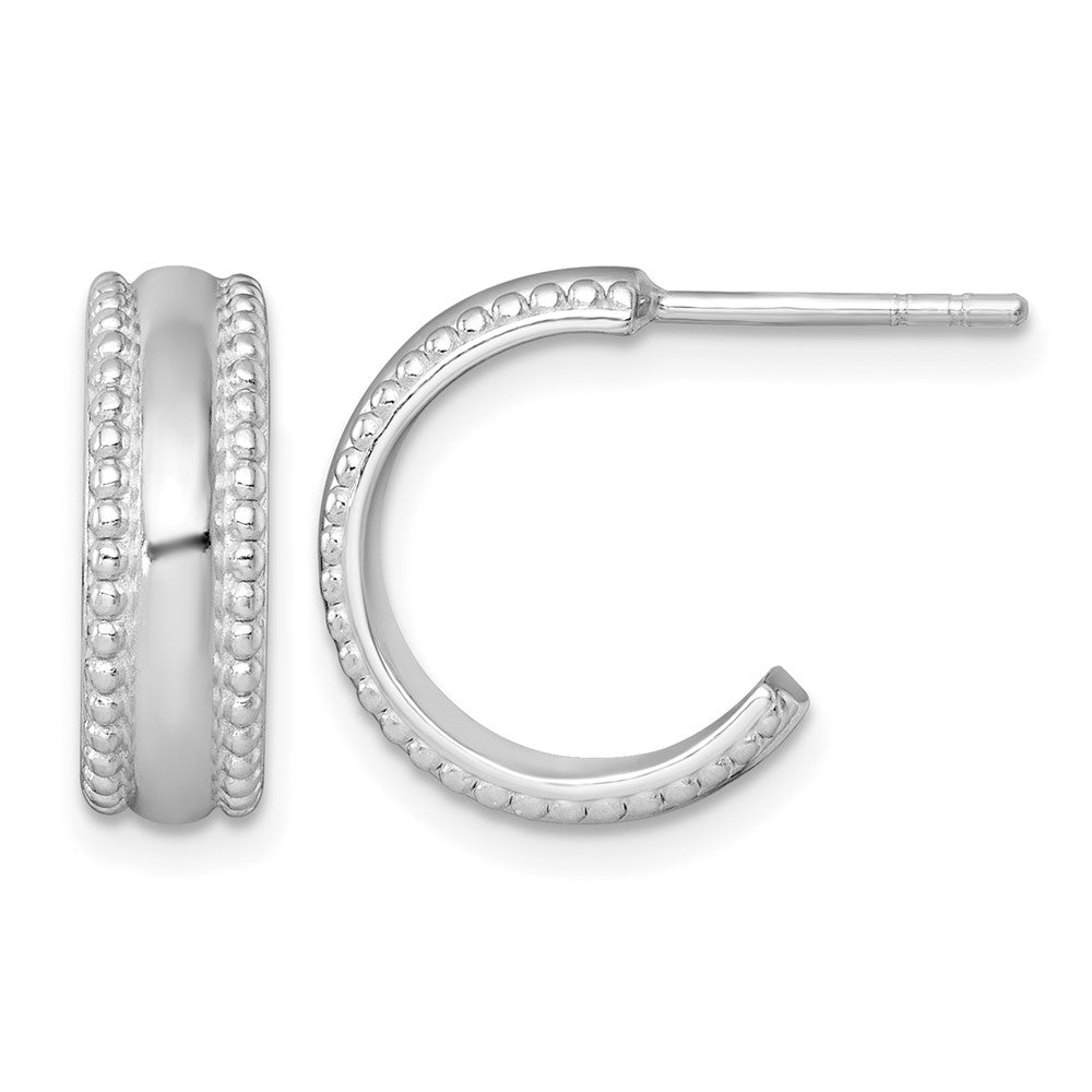 Sterling Silver RH-pltd Polished Beaded 5.2mm Post C-Hoop Earrings