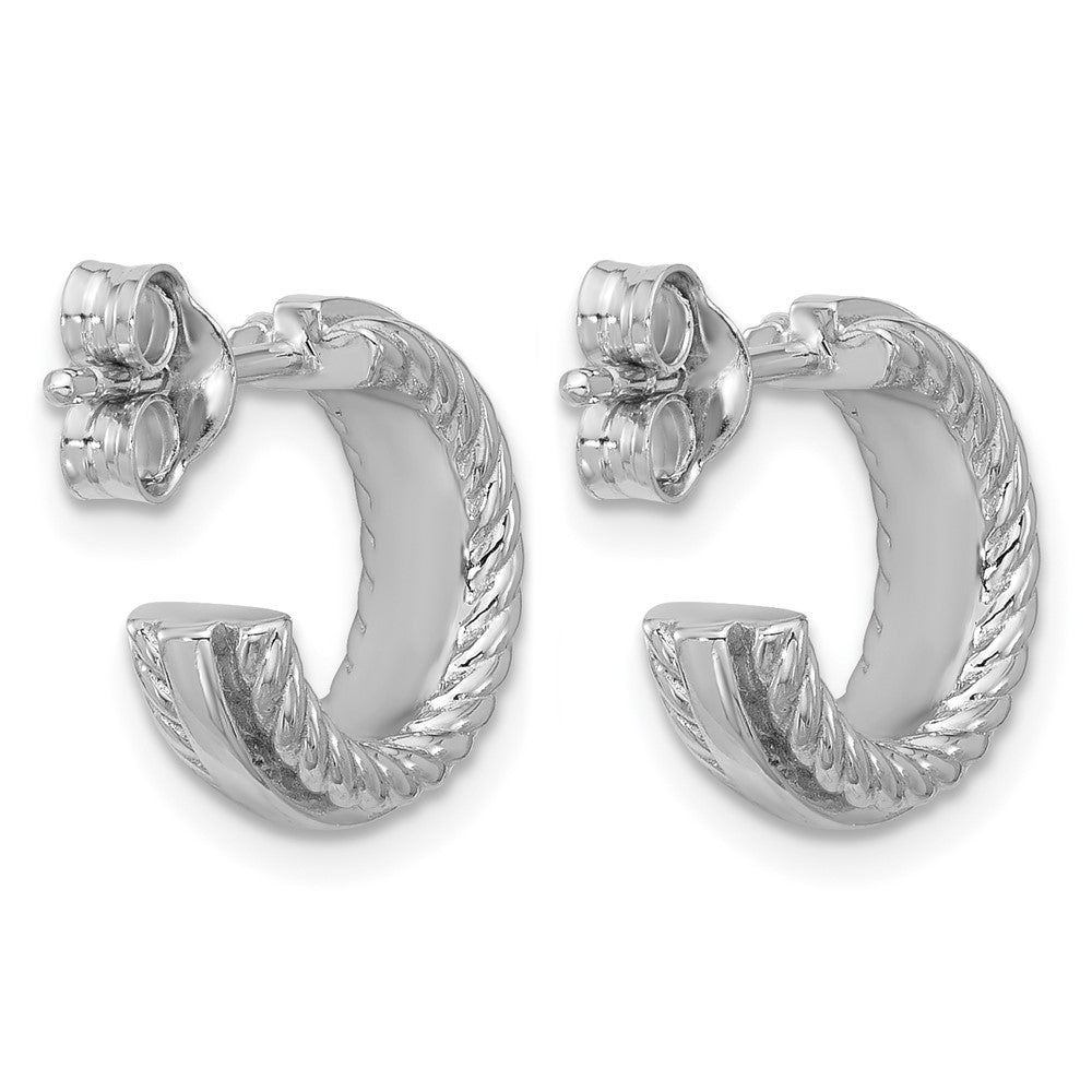 Sterling Silver Rhodium-plated Grooved J-Hoop Post Earrings