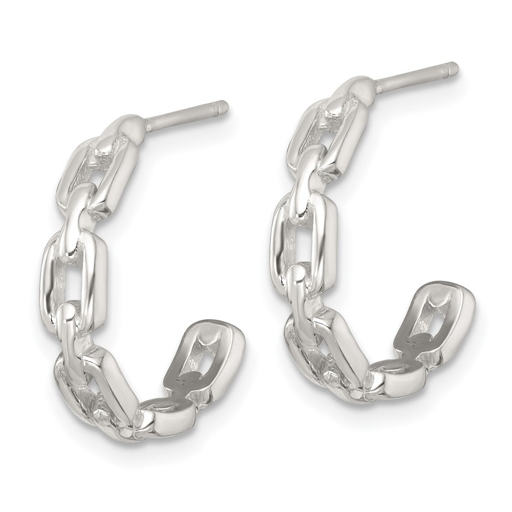 Sterling Silver Polished Link Post C-Hoop Earrings