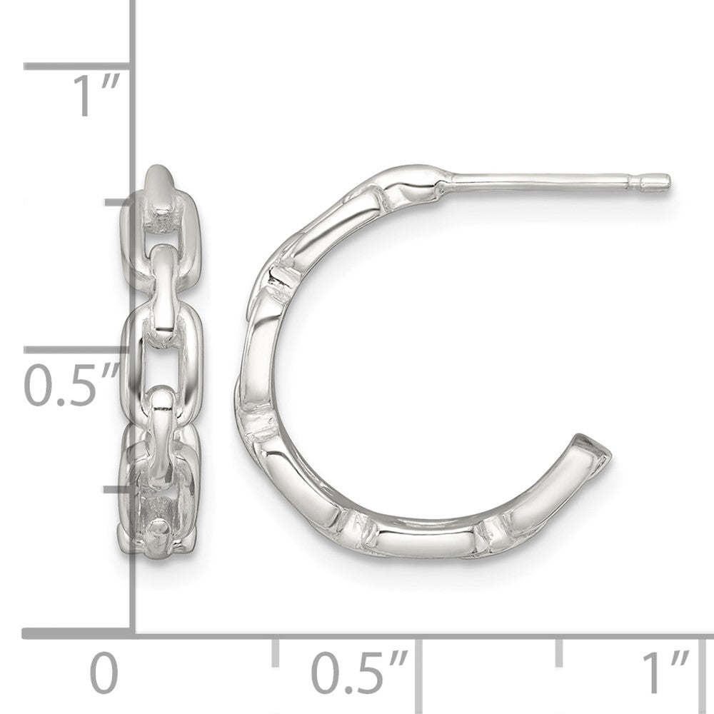 Sterling Silver Polished Link Post C-Hoop Earrings