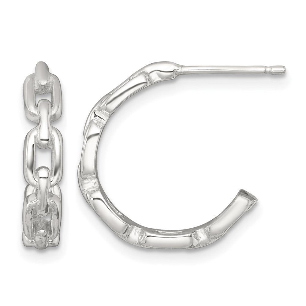 Sterling Silver Polished Link Post C-Hoop Earrings