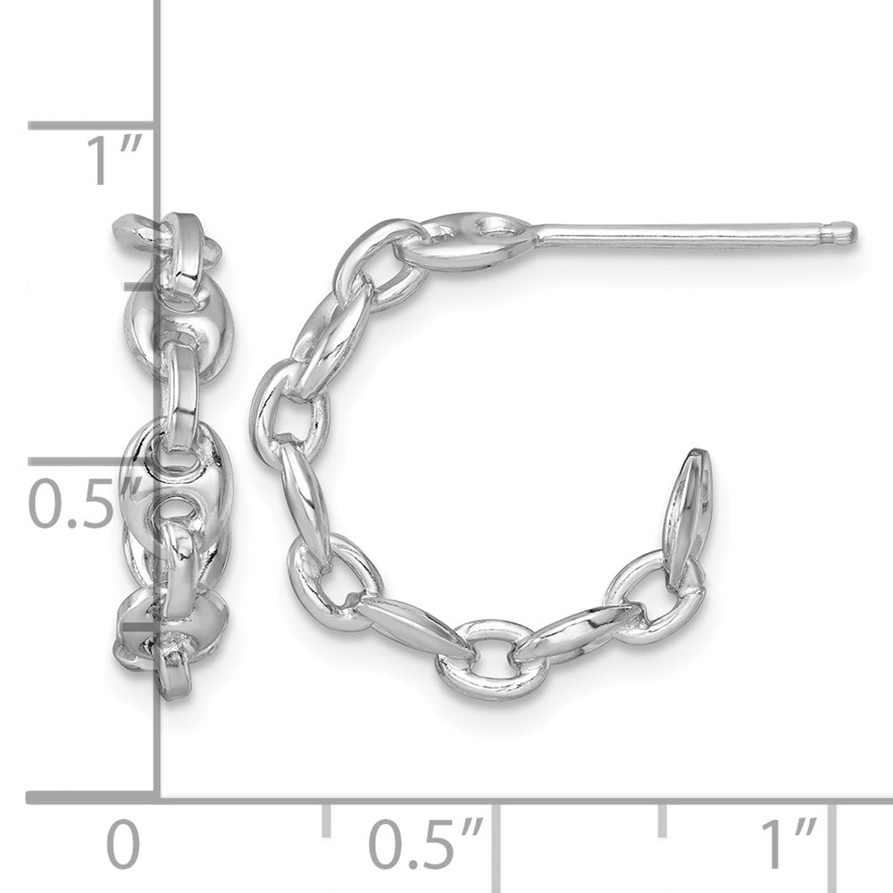 Sterling Silver Rhodium-plated Anchor Link Hoop Post Earrings