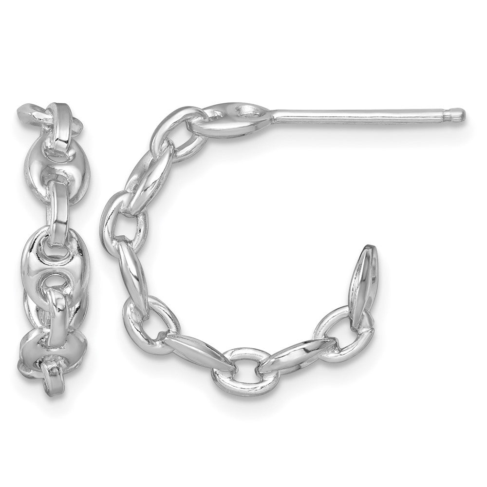Sterling Silver Rhodium-plated Anchor Link Hoop Post Earrings
