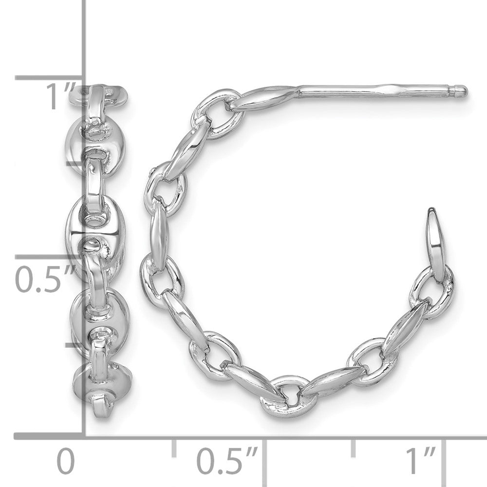 Sterling Silver Rhodium-plated Puffed Mariner Link Post Hoop Earrings
