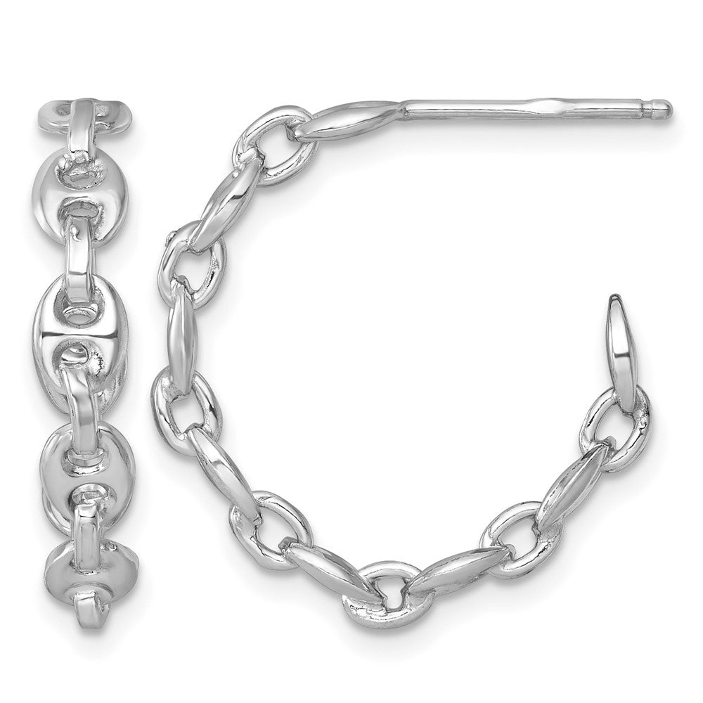 Sterling Silver Rhodium-plated Puffed Mariner Link Post Hoop Earrings