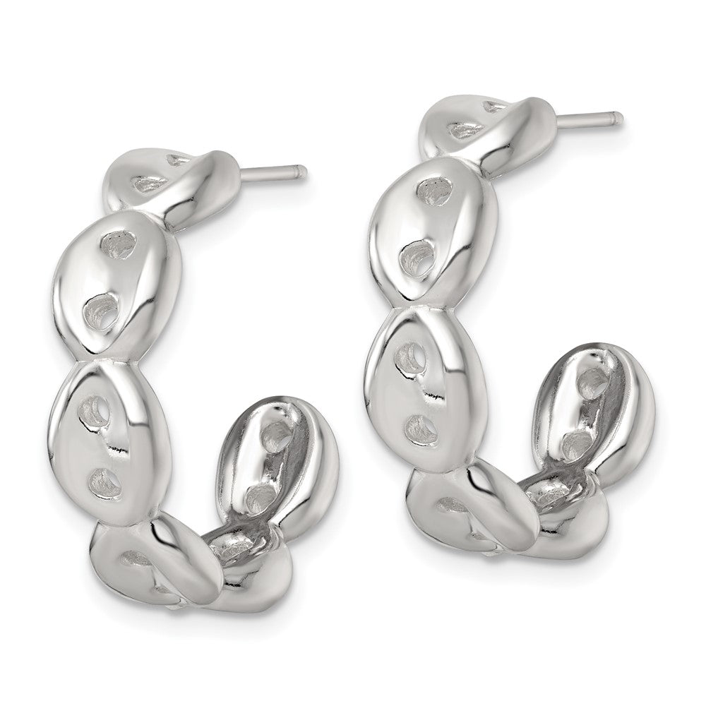Sterling Silver Polish 7.0mm Puffed Mariner/Anchor Link Post C-Hoop Earring