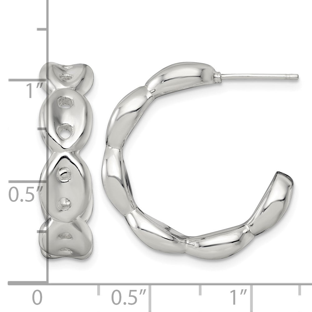 Sterling Silver Polish 7.0mm Puffed Mariner/Anchor Link Post C-Hoop Earring