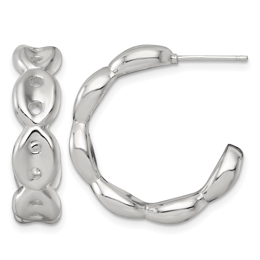 Sterling Silver Polish 7.0mm Puffed Mariner/Anchor Link Post C-Hoop Earring
