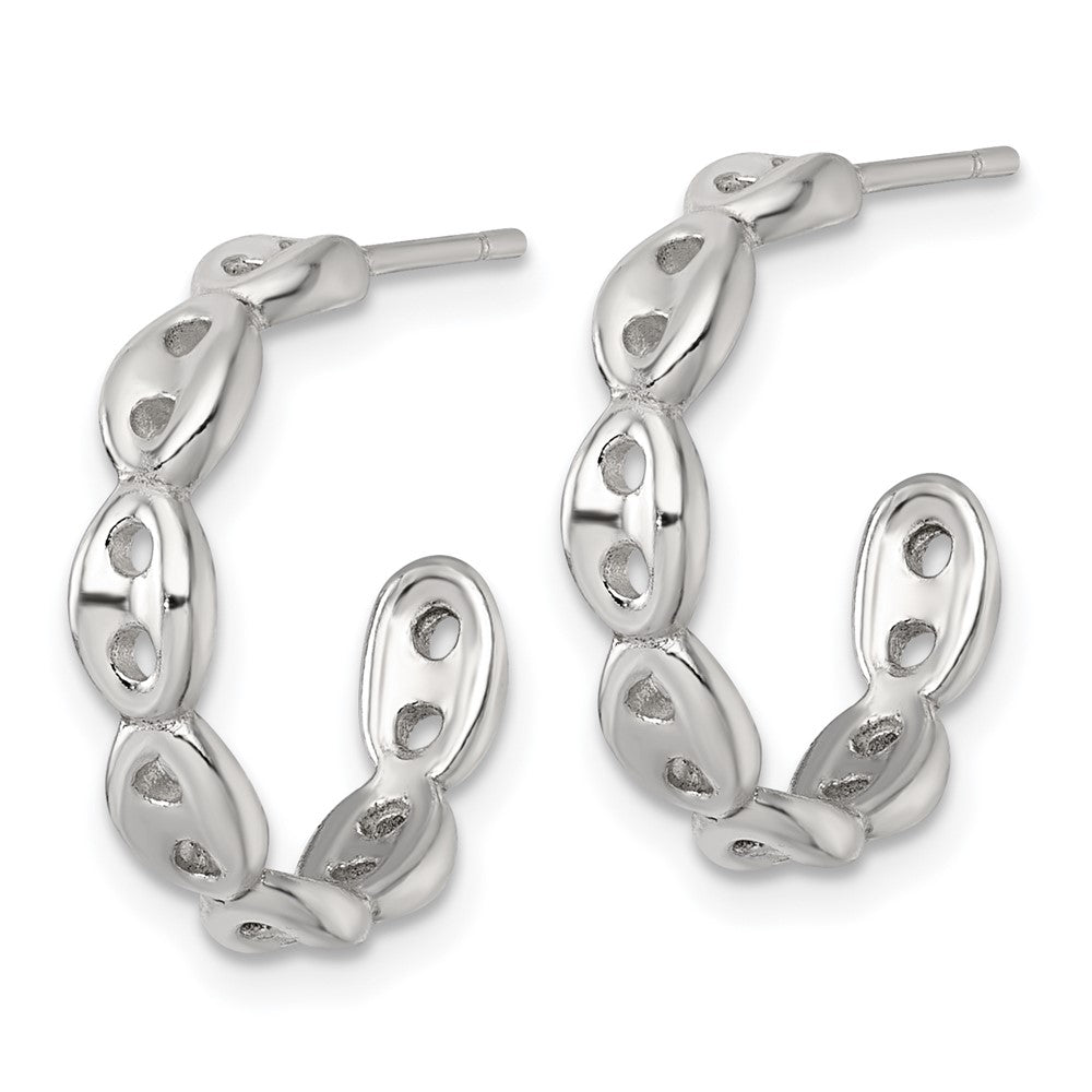 Sterling Silver Polish 4.0mm Puffed Mariner/Anchor Link Post C-Hoop Earring