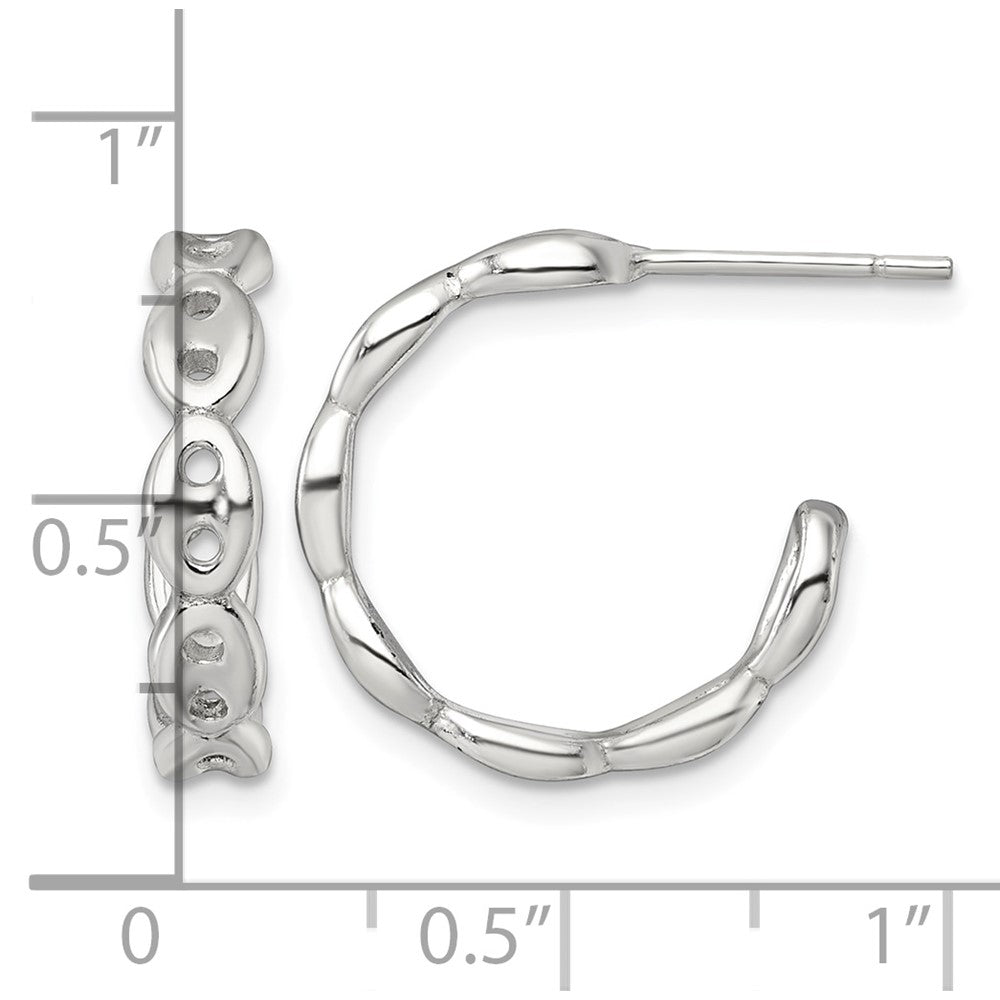 Sterling Silver Polish 4.0mm Puffed Mariner/Anchor Link Post C-Hoop Earring