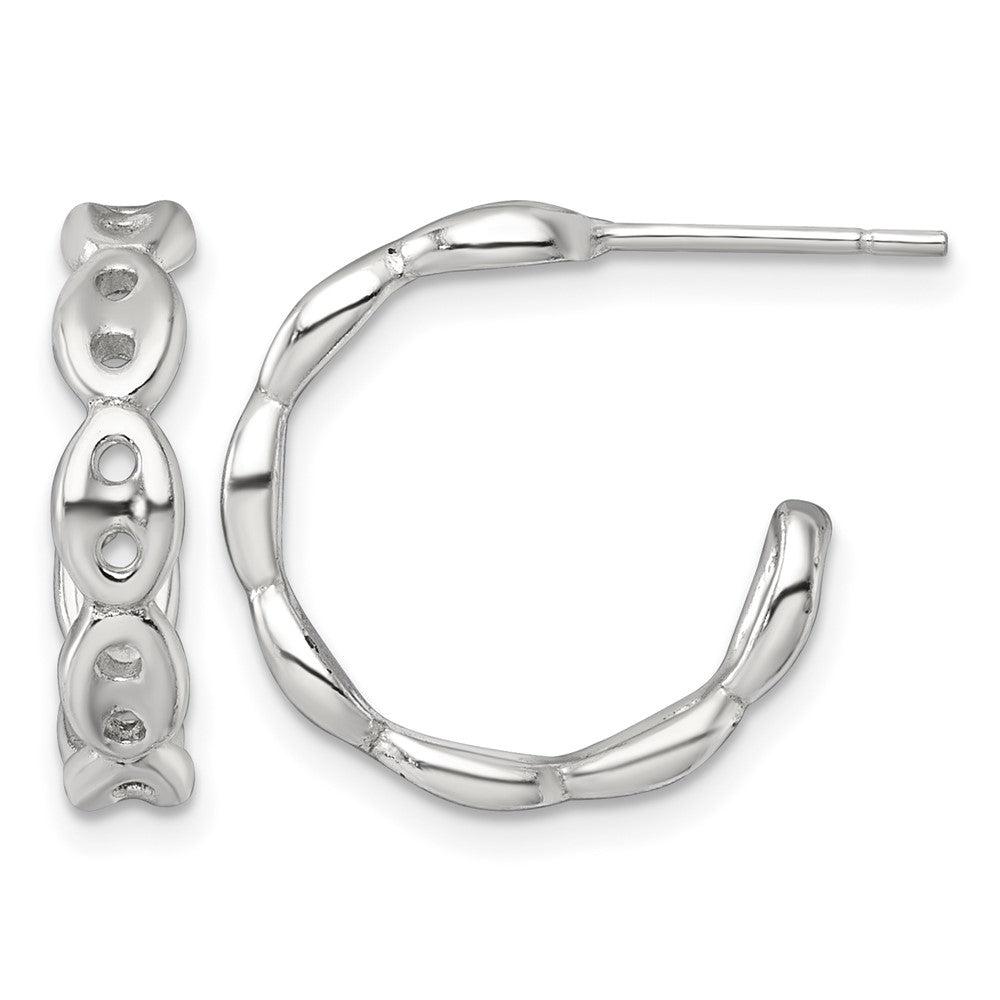Sterling Silver Polish 4.0mm Puffed Mariner/Anchor Link Post C-Hoop Earring