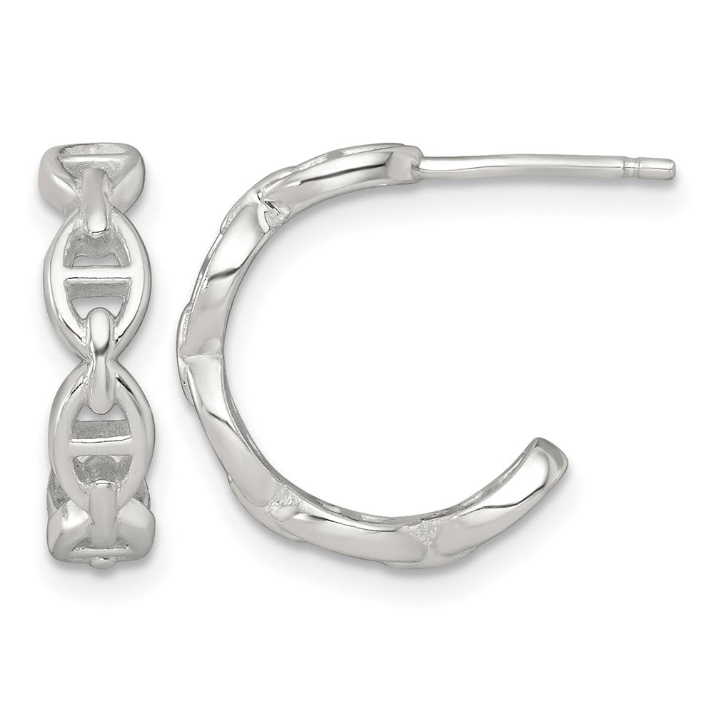 Sterling Silver Polished Anchor Link Post C-Hoop Earrings
