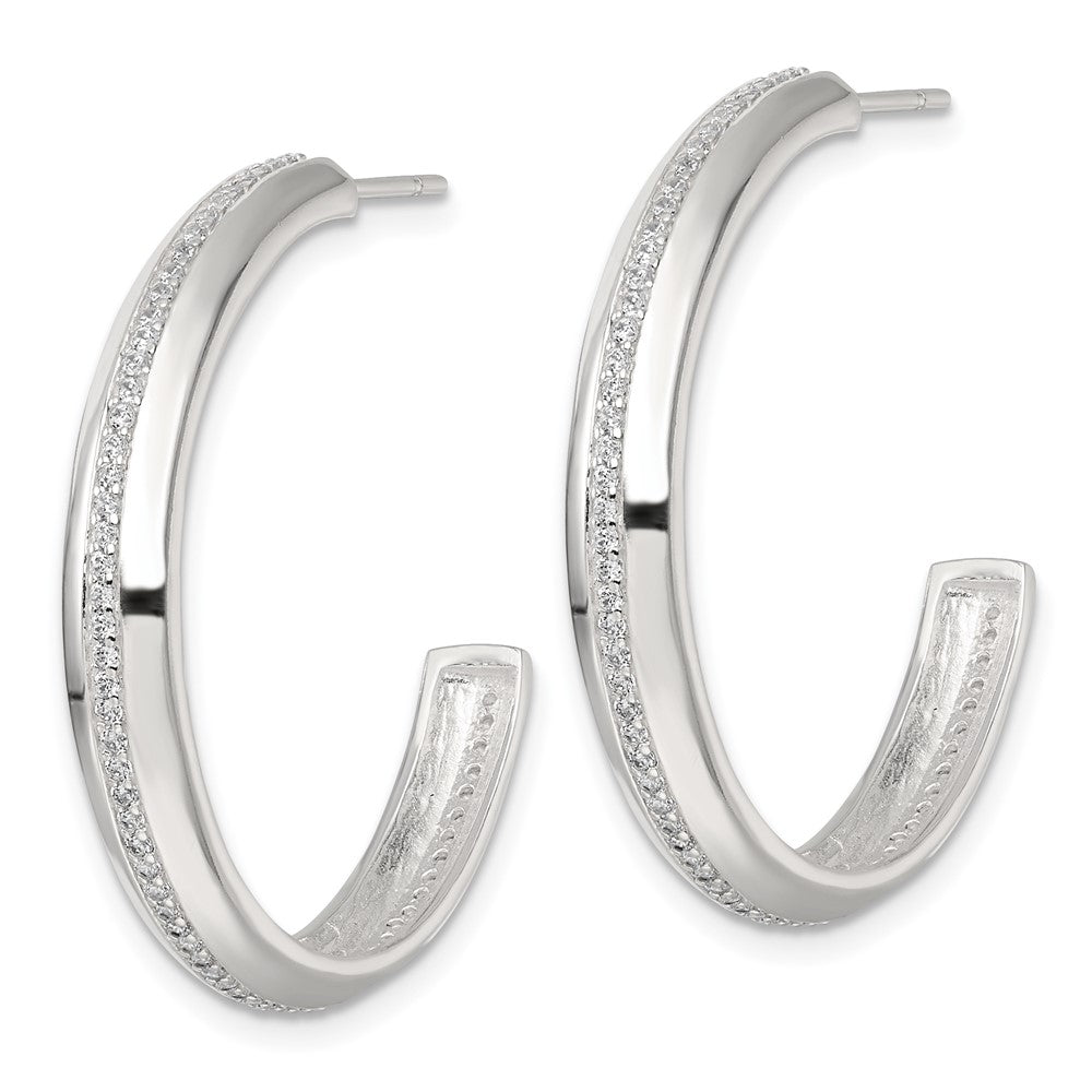 Sterling Silver Polished 4.75mm CZ Post C-Hoop Earrings