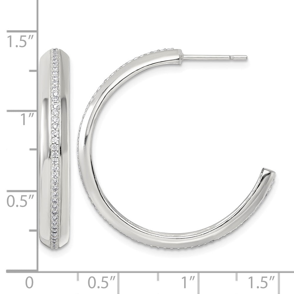 Sterling Silver Polished 4.75mm CZ Post C-Hoop Earrings