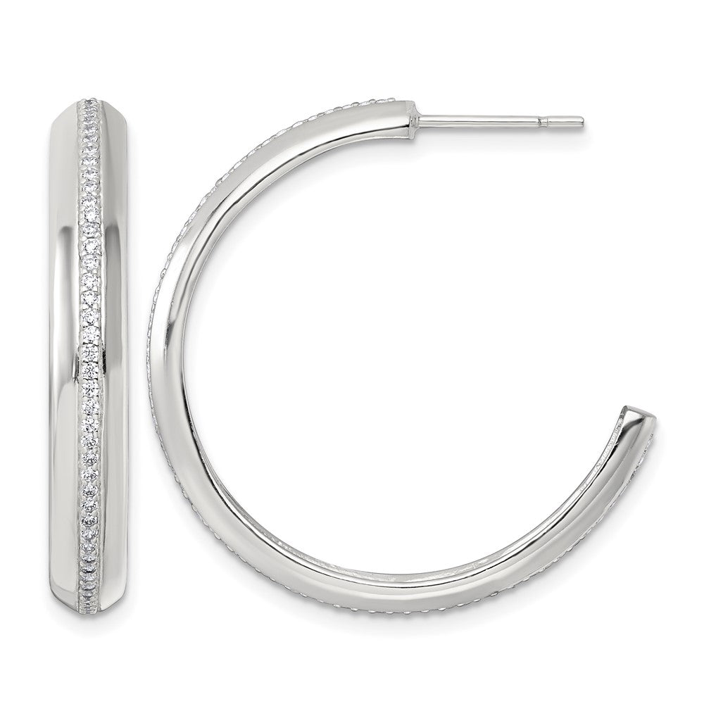 Sterling Silver Polished 4.75mm CZ Post C-Hoop Earrings