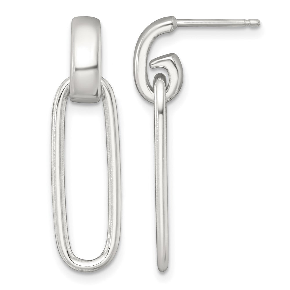 Sterling Silver Polished Elongated Oval Post Dangle Earrings