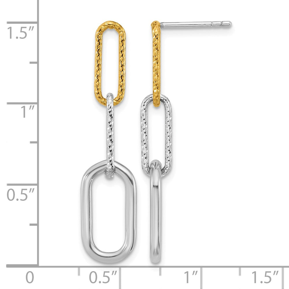 Sterling Silver Rhodium and Gold-plated 3 Link Dangle Earrings