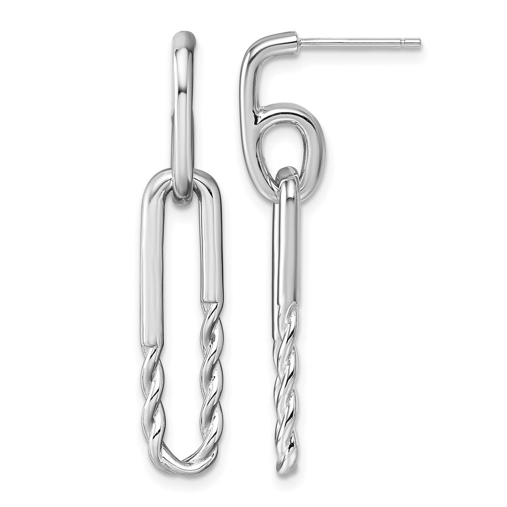 Sterling Silver Rhodium-plated Twisted Paper Clip Dangle Post Earrings