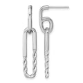 Sterling Silver Rhodium-plated Twisted Paper Clip Dangle Post Earrings