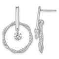 Sterling Silver Polished and Twisted CZ Circle Post Dangle Earrings