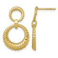 SS Gold-tone Polished and Grooved Double Circle Post Dangle Earrings