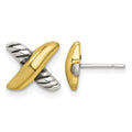 Sterling Silver and Gold-tone Antiqued Polished X Post Earrings
