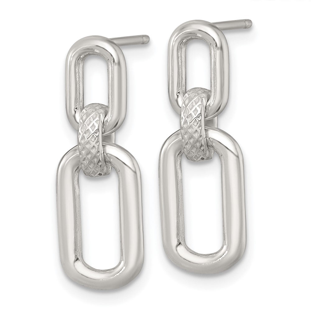 Sterling Silver Polished and Textured Fancy Link Post Dangle Earrings