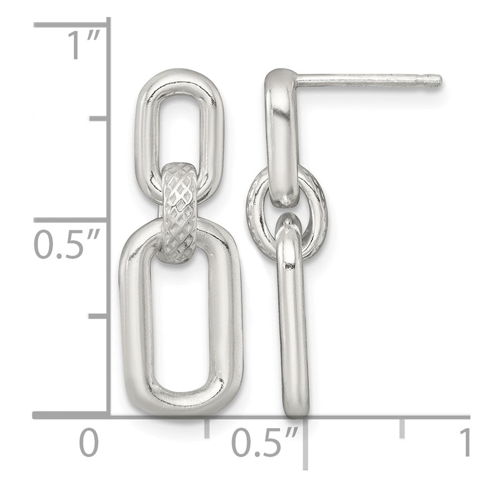 Sterling Silver Polished and Textured Fancy Link Post Dangle Earrings