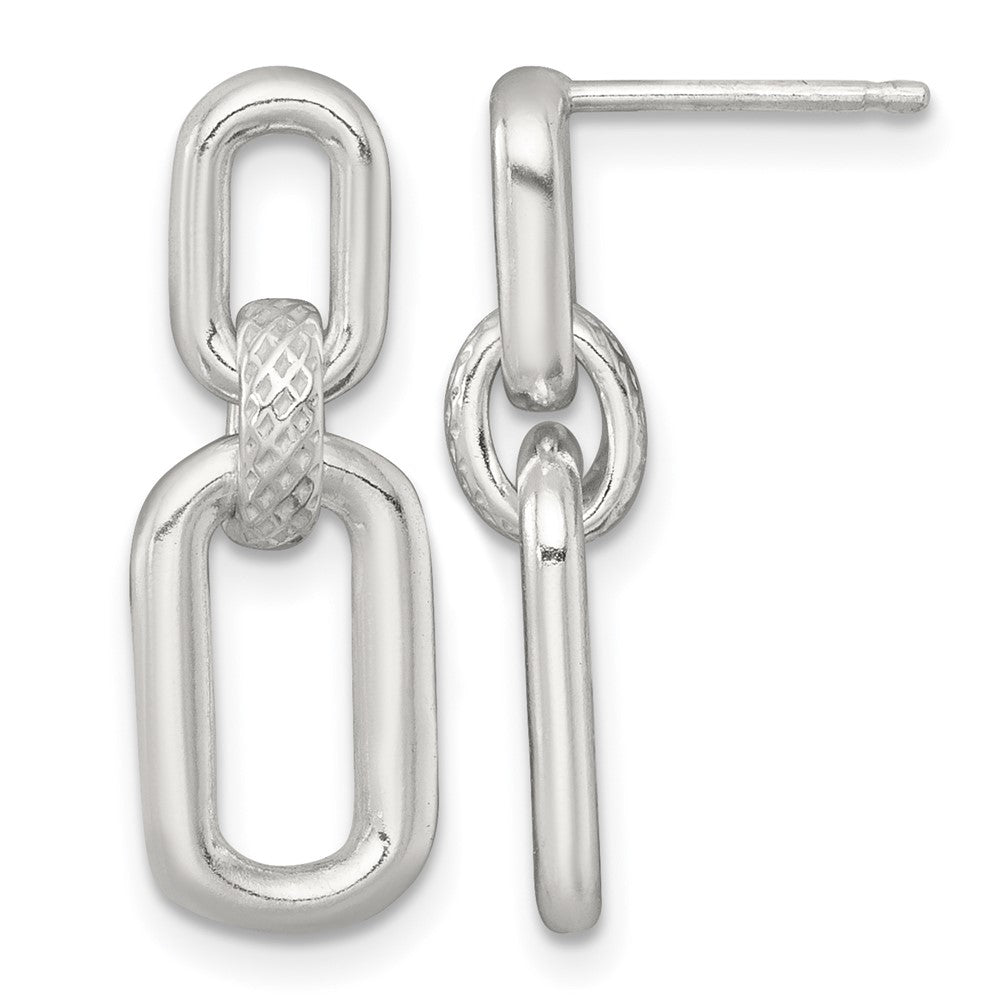 Sterling Silver Polished and Textured Fancy Link Post Dangle Earrings