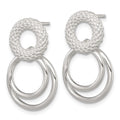 Sterling Silver Polished and Textured Double Circle Post Dangle Earrings