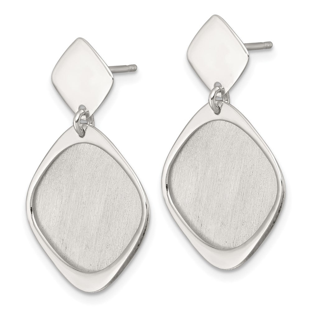 Sterling Silver Polished Brushed Square Post Dangle Earrings