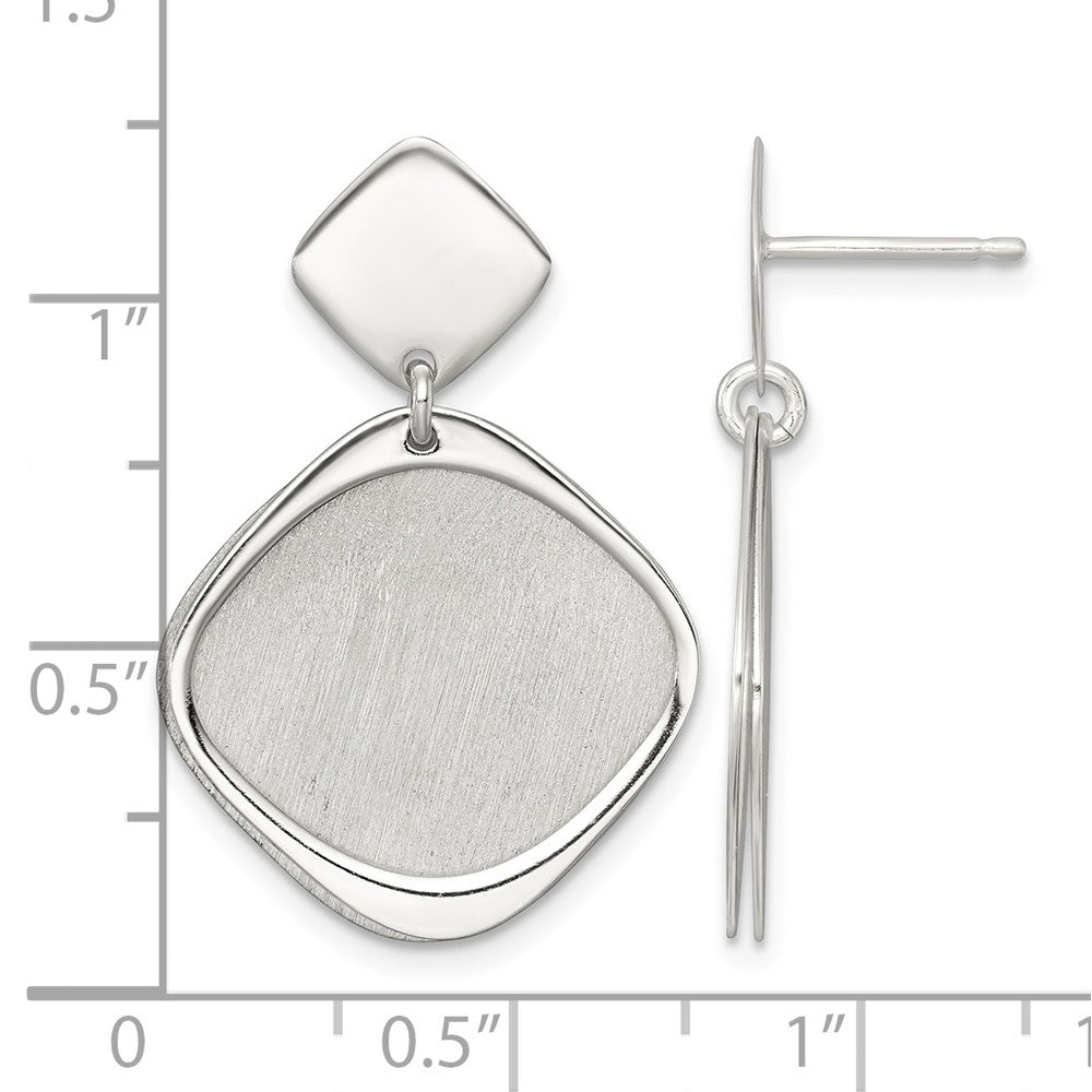 Sterling Silver Polished Brushed Square Post Dangle Earrings
